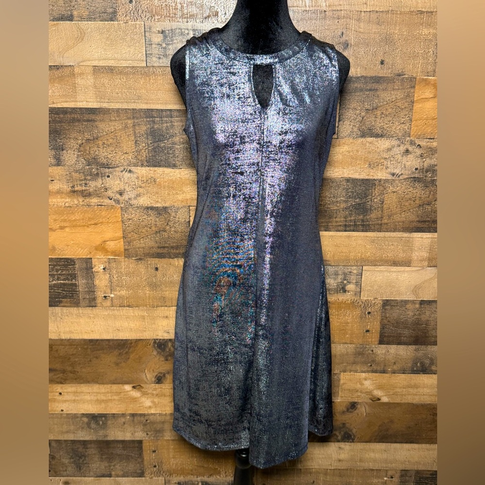 Simply Styled Metallic Silver Gray Black Cocktail Dress Medium M AB 607